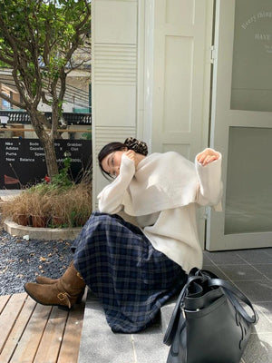 Asymmetric Plaid Midi Skirt