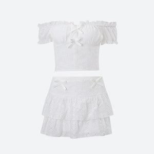 Coquette Broderie Anglaise Top & Mini Skirt Two Piece Set