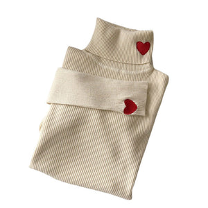 Red Heart Embroidery Turtleneck Jumper