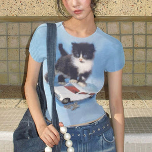 Playful Kitten Y2K Baby Tee