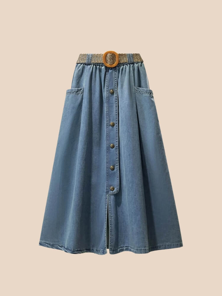 A-Line Button Denim Skirt