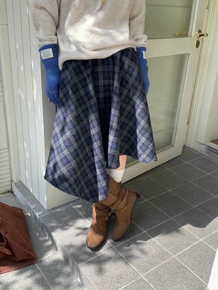 Asymmetric Plaid Midi Skirt