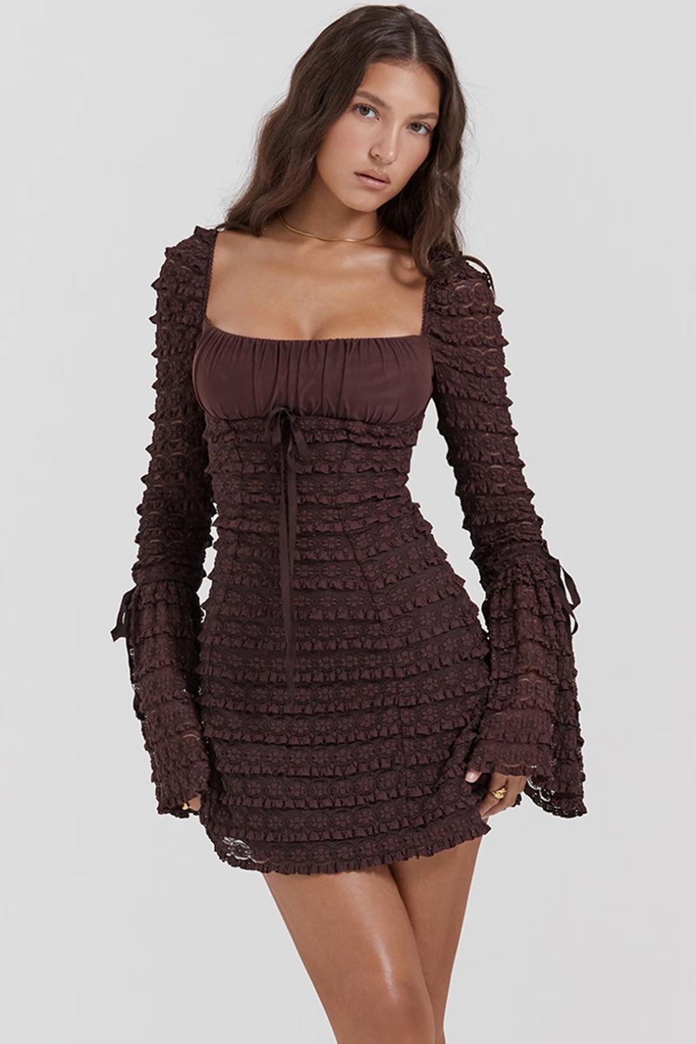 Coffee Ruched Mini Dress