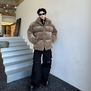 Corduroy Buttoned Puffer Jacket