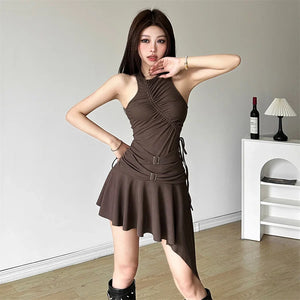 Cyberpunk Ruched Asymmetric Mini Dress