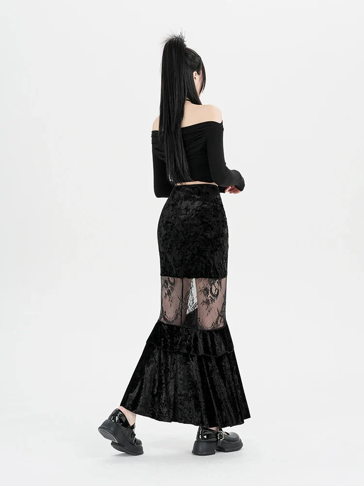 Goth Velvet Lace Maxi Skirt