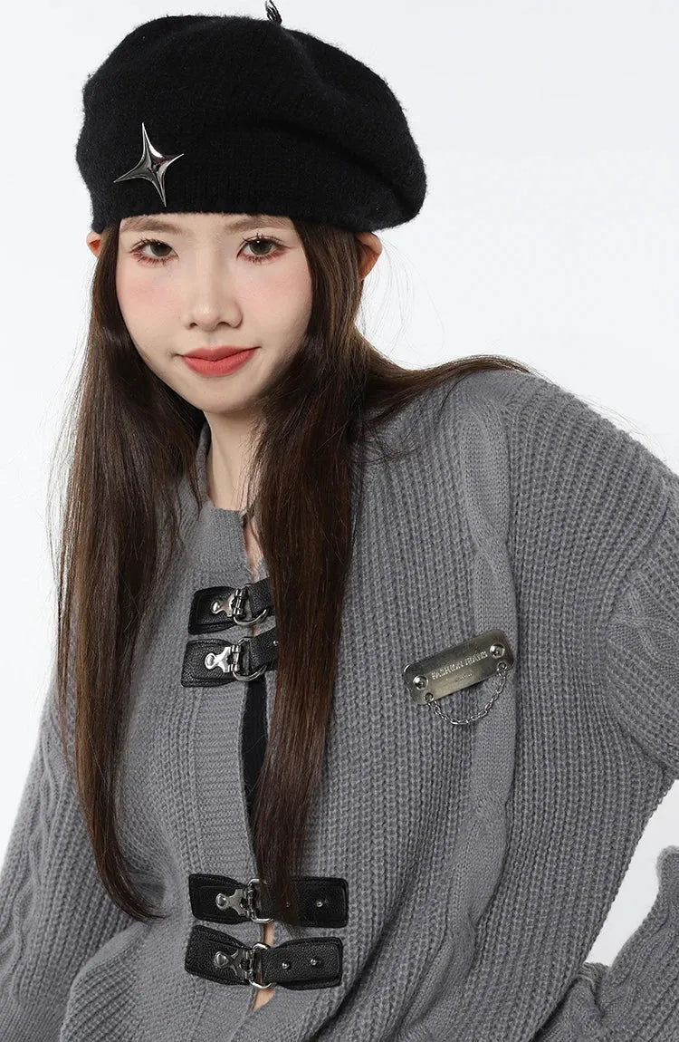 Grunge Saddle Buckle Cardigan