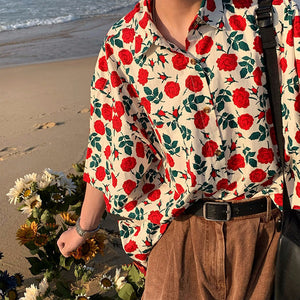 Rose Embroidery Oversized Shirt