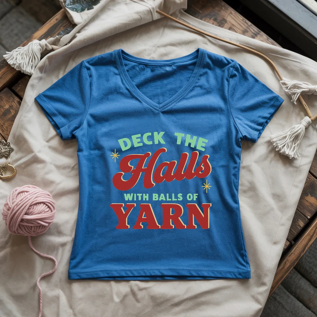 Deck The Hall With Yarn Lady V-neck
