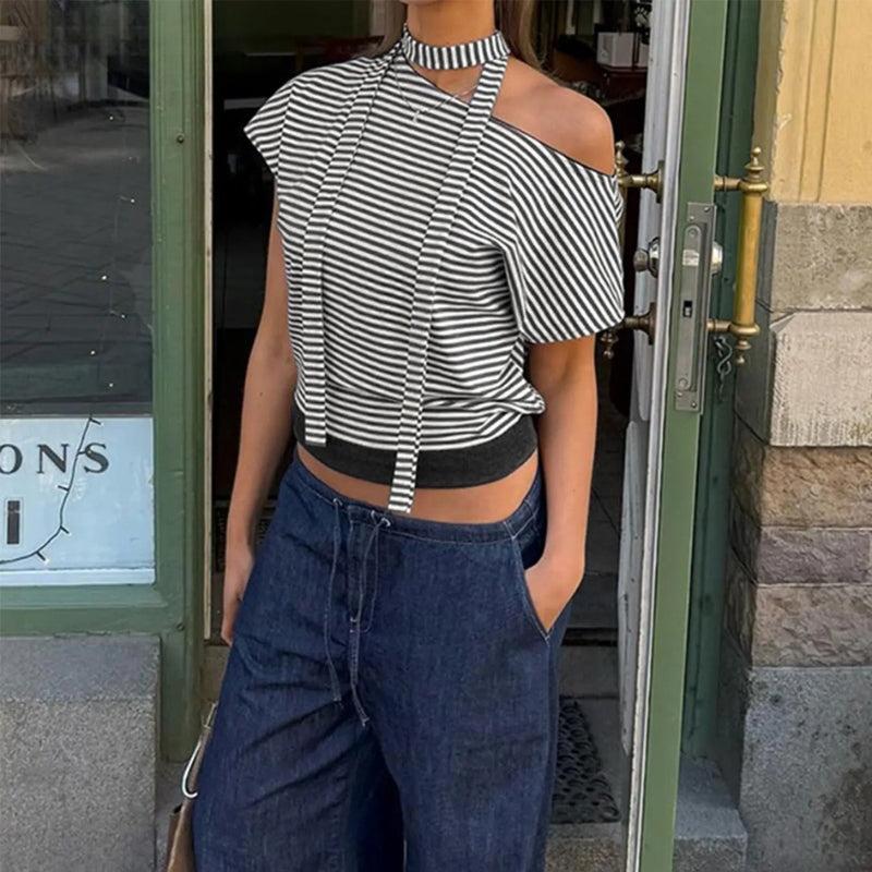 Striped Neck Tie Top