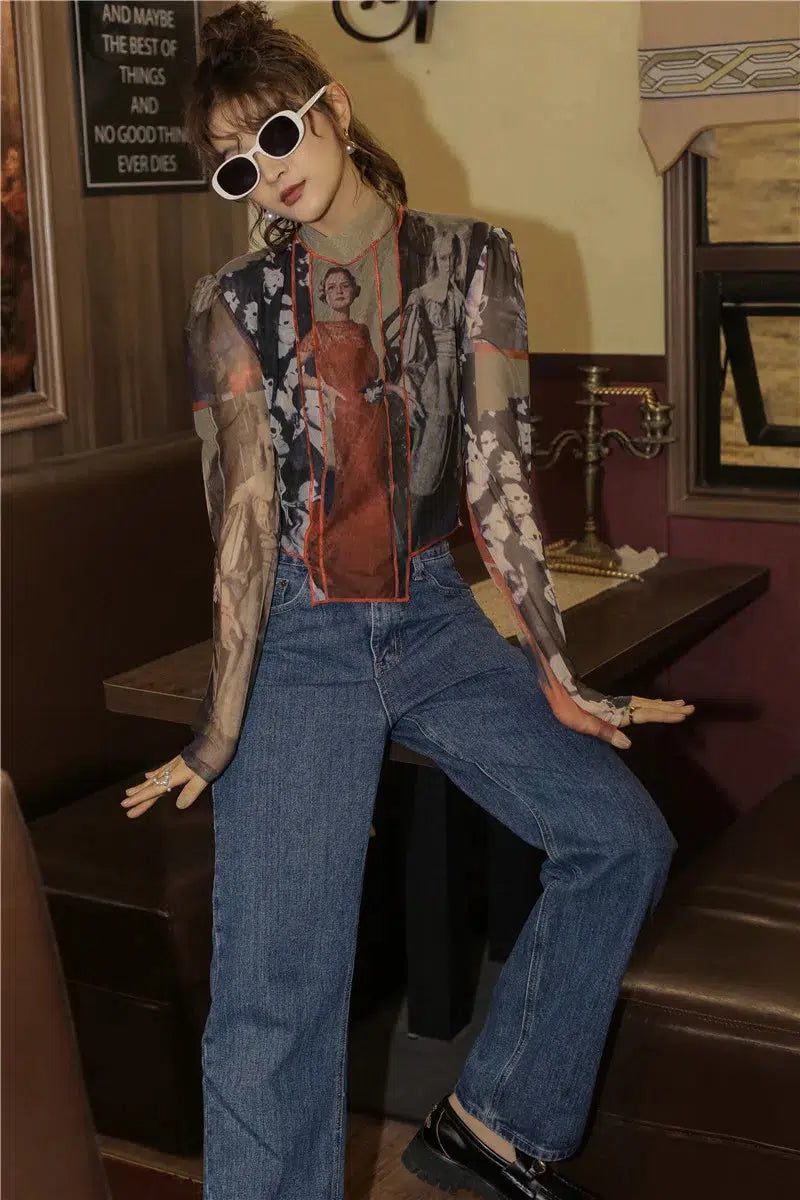 Vintage Asymmetric Patch Mesh Top