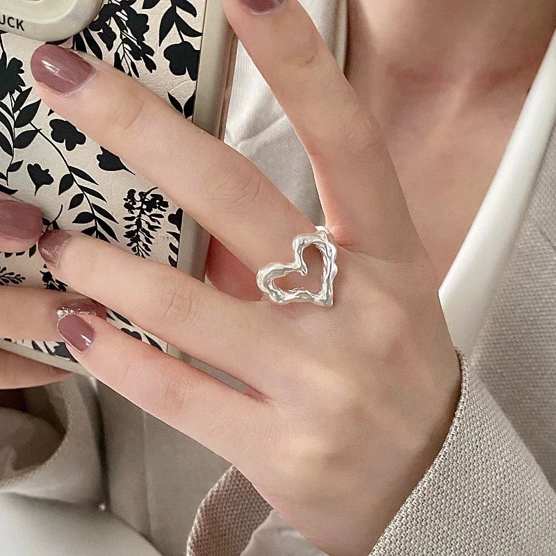 Wavy Heart Silver Ring