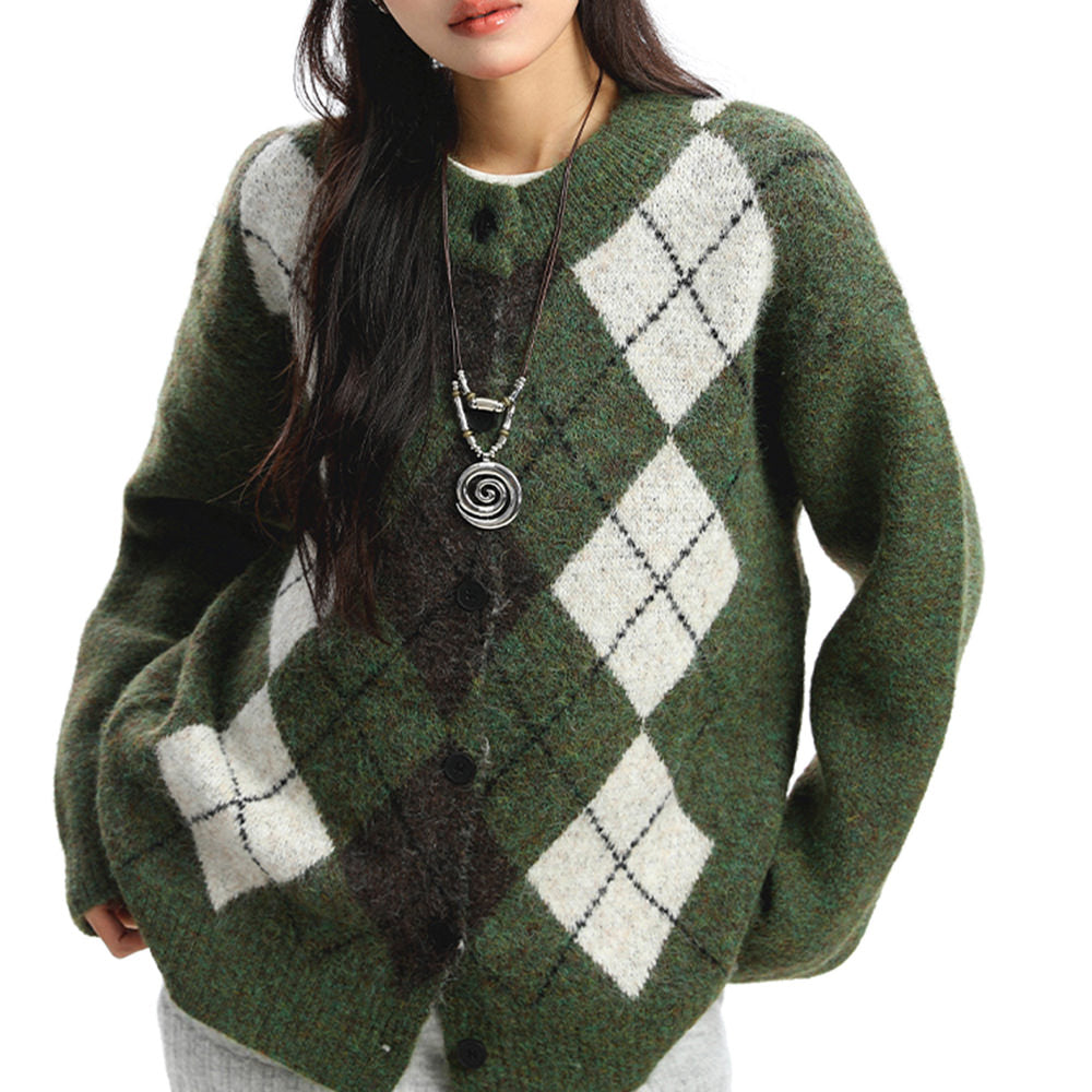 Library Crush Argyle Button Up Cardigan