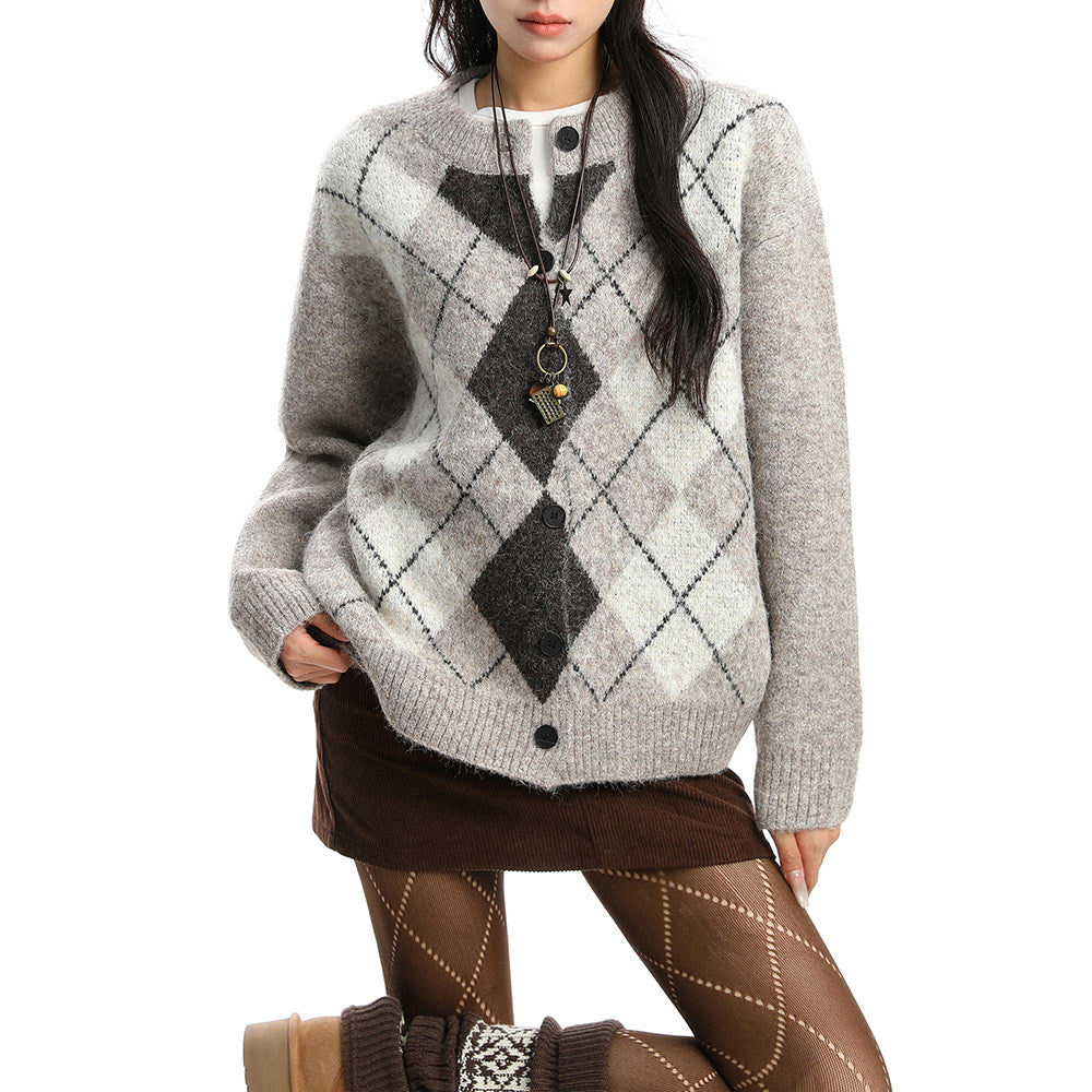 Library Crush Argyle Button Up Cardigan