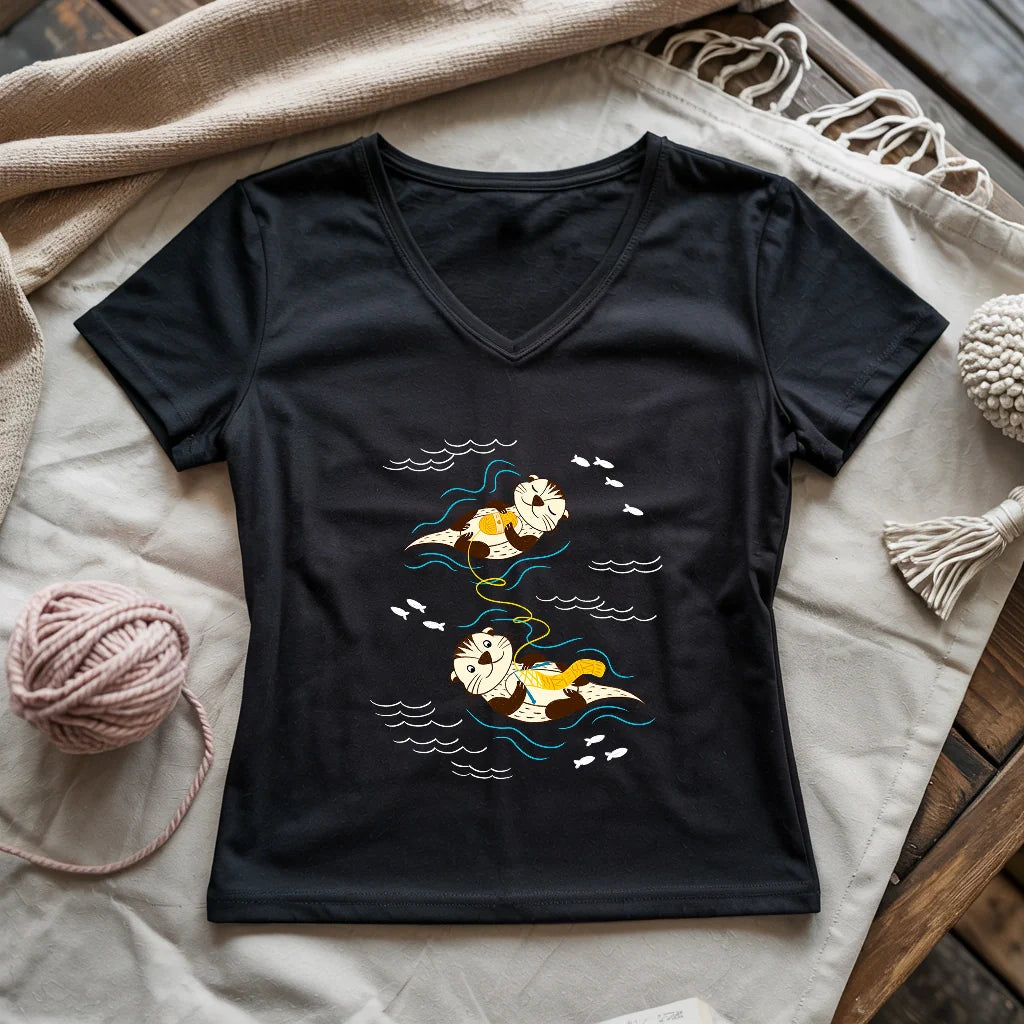 Otterly Knitting Away Lady V-neck
