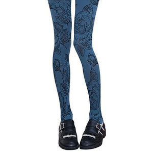 Blue Roses Patterned Tights
