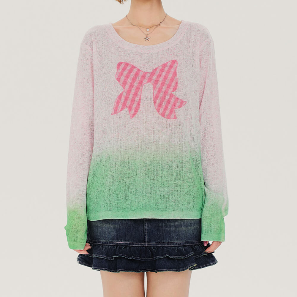 Bowknot Gradient Knit Pullover
