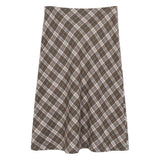 Worry Less Brown Plaid Midi Skirt