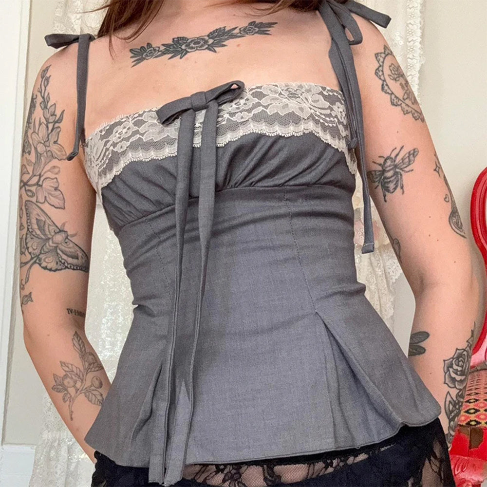 Coquette Ruched Bow Tie Top