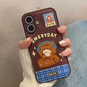 Cute Bear Embroidery iPhone Case