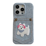 Dog Embroidered Denim iPhone Case