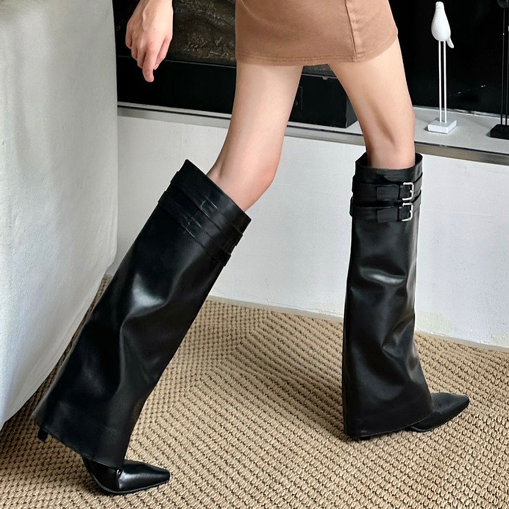 Catwalk Double Buckle Knee-High Boots