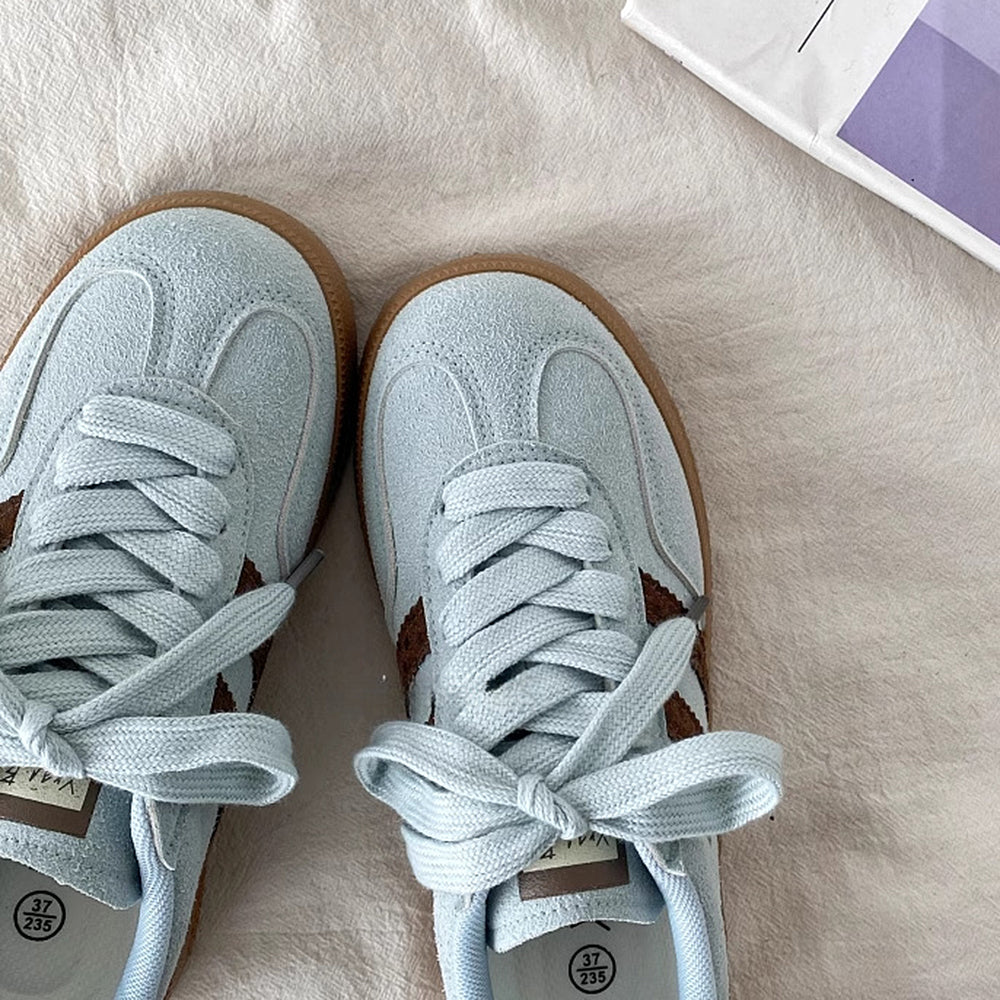 Dusty Blue & Brown Stripe Sneakers