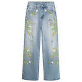 Floral Vine Fairycore Embroidery Jeans