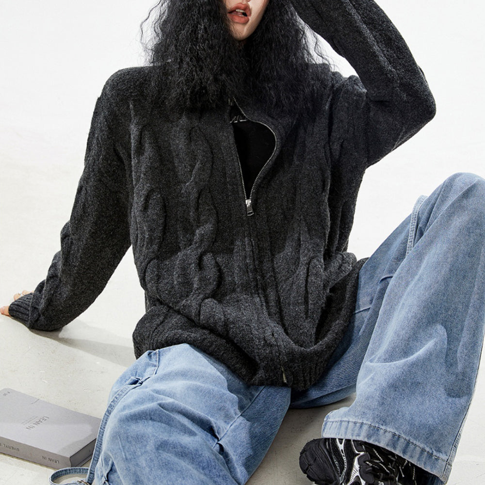 Grandpa Style Cable Knit Zip Jumper