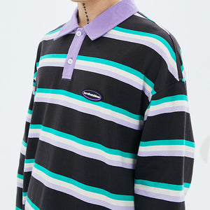 Grape & Mint Stripe Rugby Polo Shirt