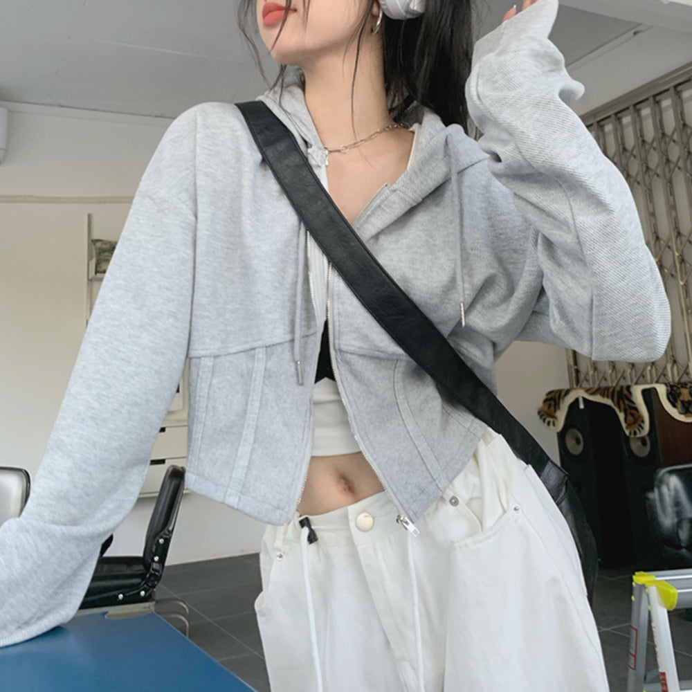 Basic Corset Detail Zip Up Hoodie