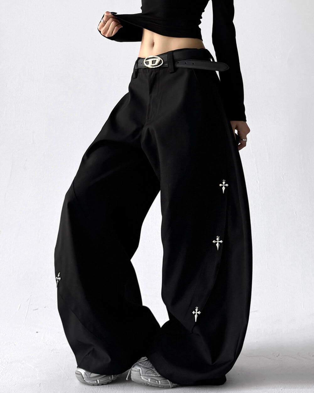 Grunge Aesthetic Cross Pendant Trousers