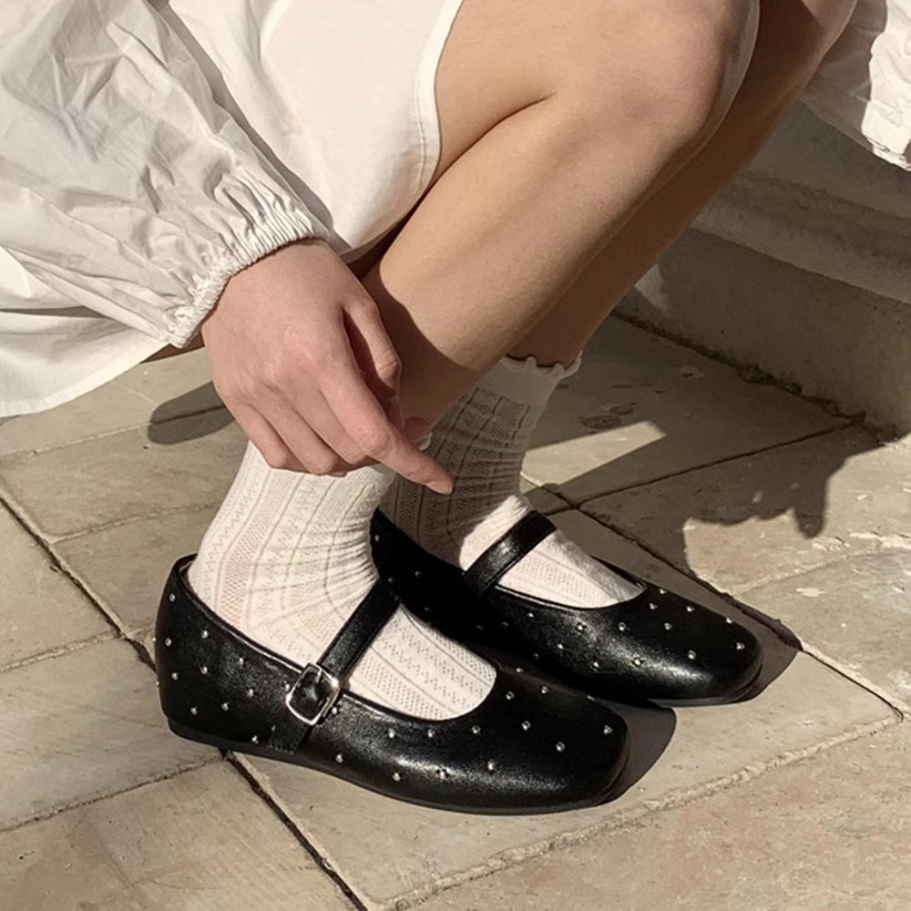 Grunge Sleaze Studded Mary Jane Flats