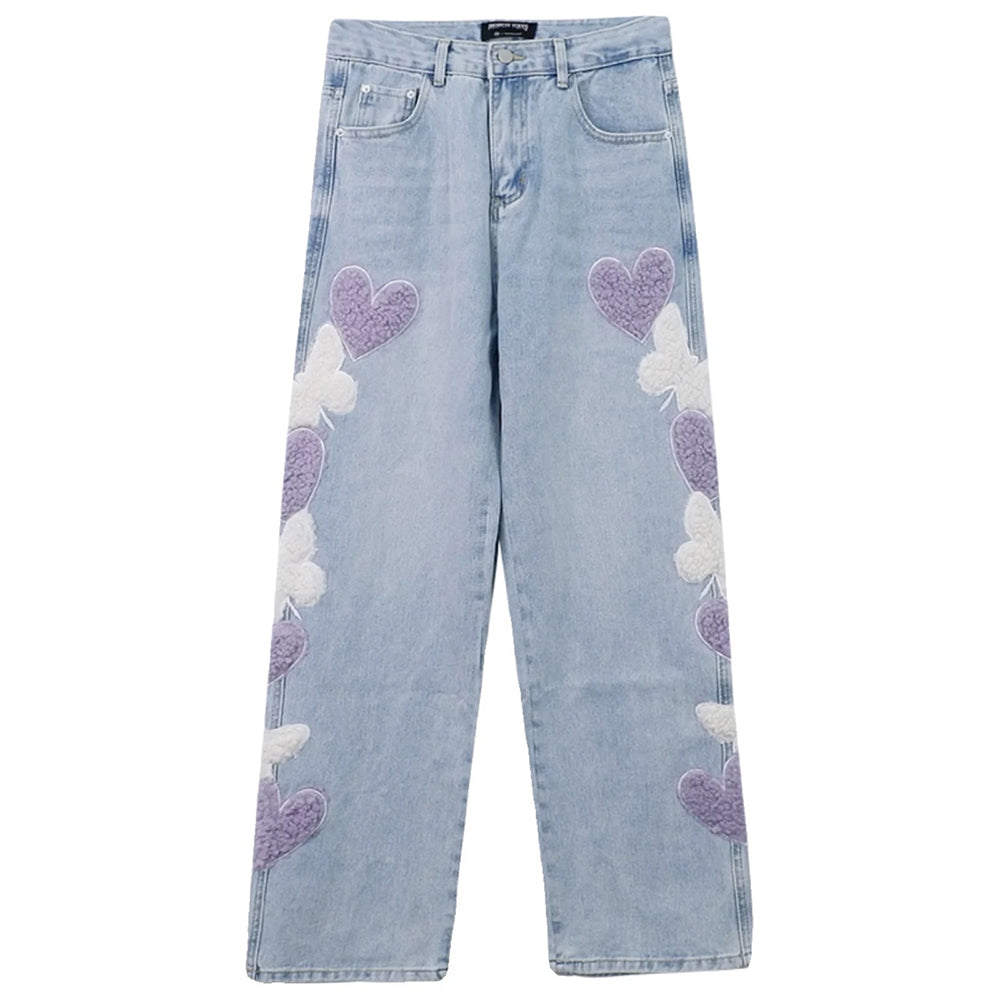 Sweet Attitude Heart Patch Wide-Leg Jeans