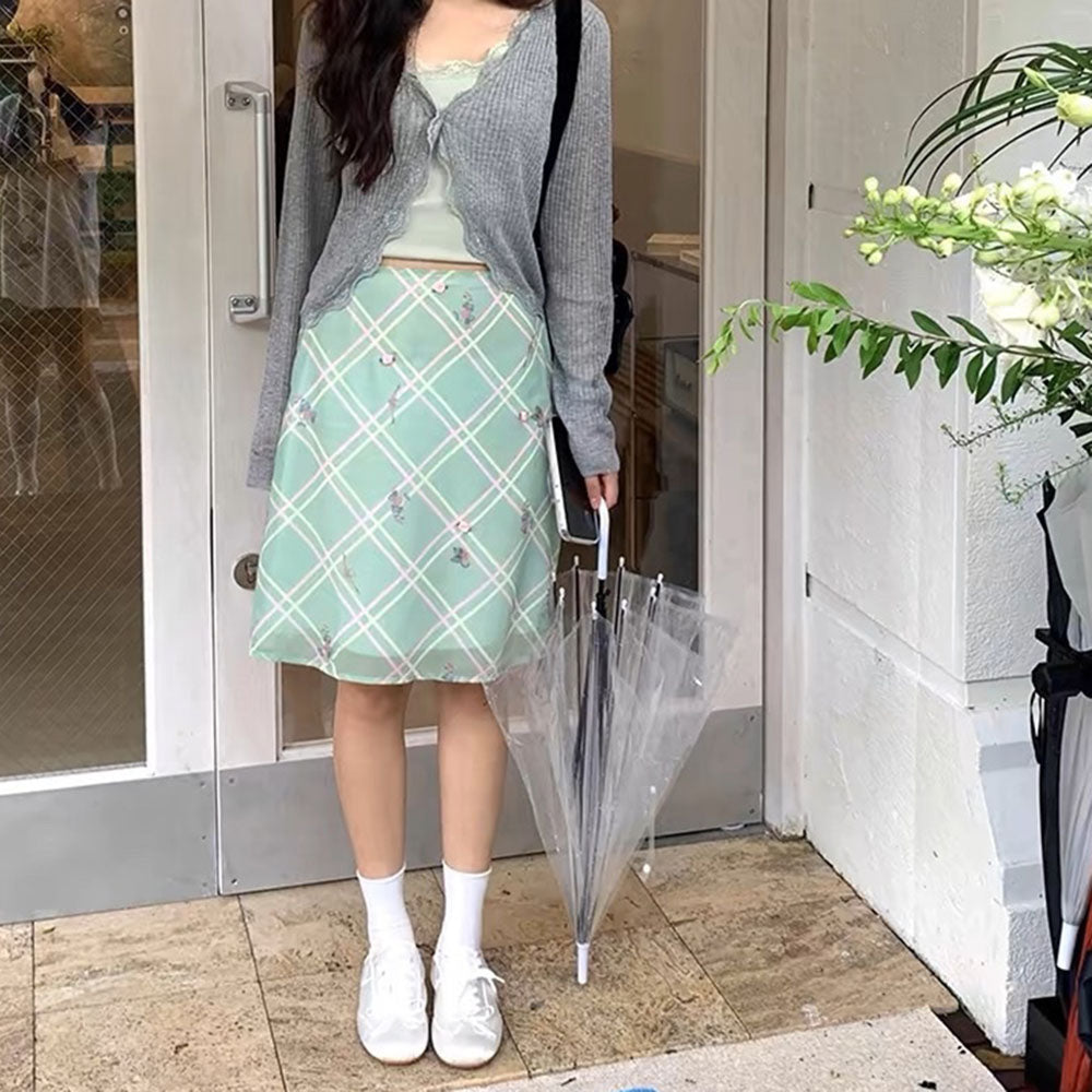 Garden Of Envy Mint Green Plaid Skirt