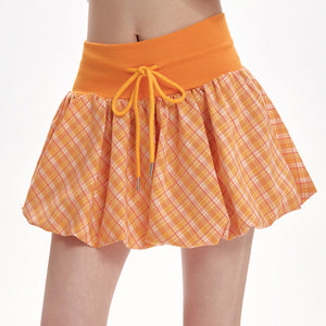 Orange Checkered Bubble Skirt