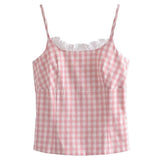 Pink Gingham Lace Trim Cami Top
