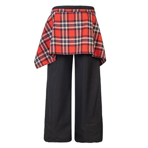 Plaid Shirt-Tied Baggy Trousers