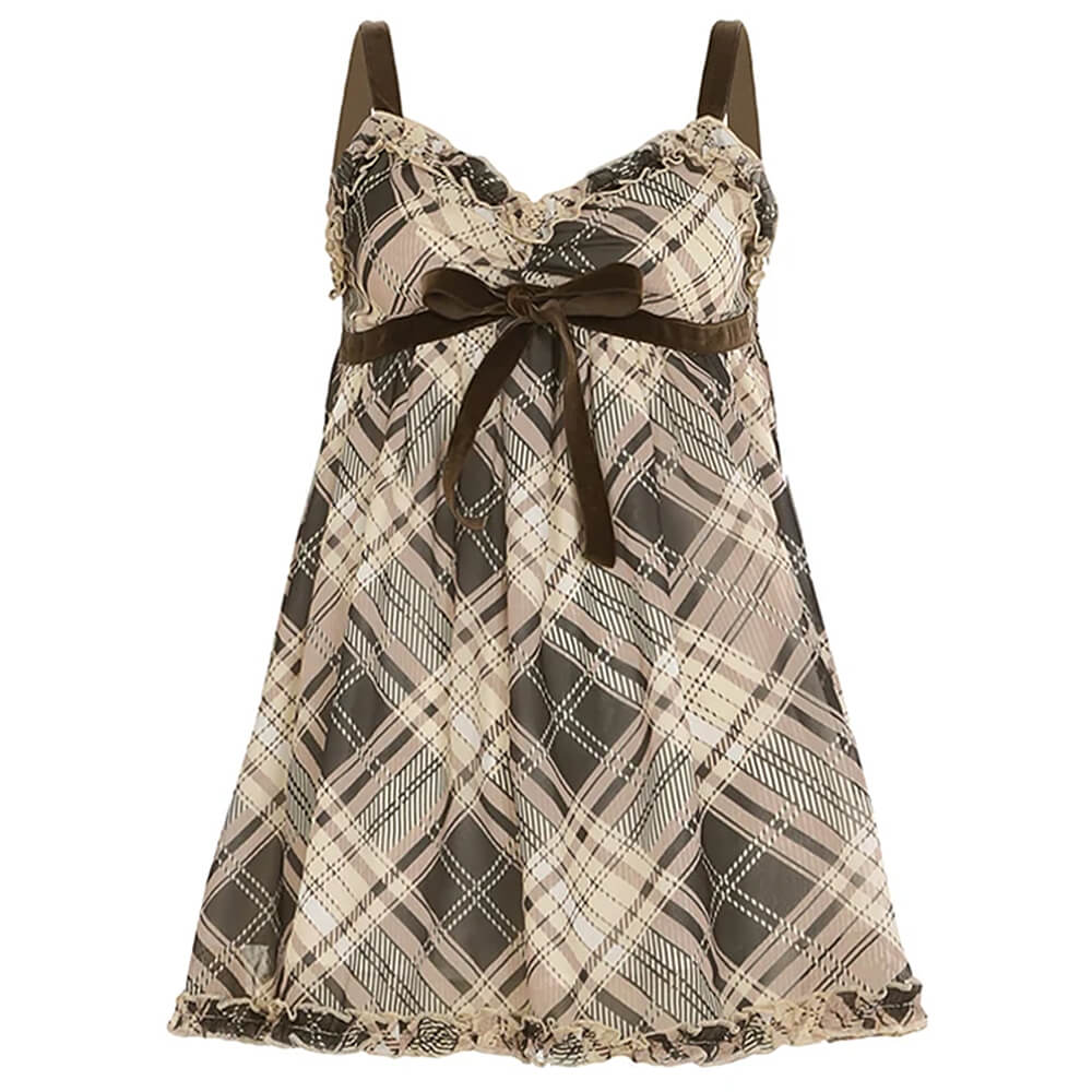 Preppy Aesthetic Plaid Mini Tank Dress