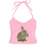 Rabbit Print Y2K Halter Top