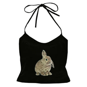 Rabbit Print Y2K Halter Top