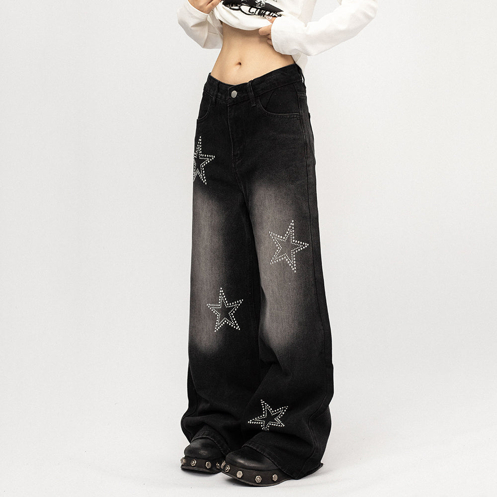 Rhinestone Star Wide Leg Jeans