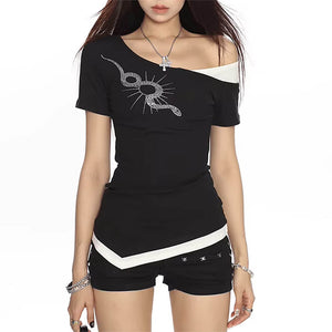 Snake Star Rhinestone Off-Shoulder Top