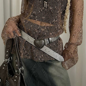 Vintage Aesthetic Heart Buckle Belt