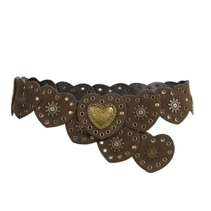 Vintage Heart Brown Suede Belt