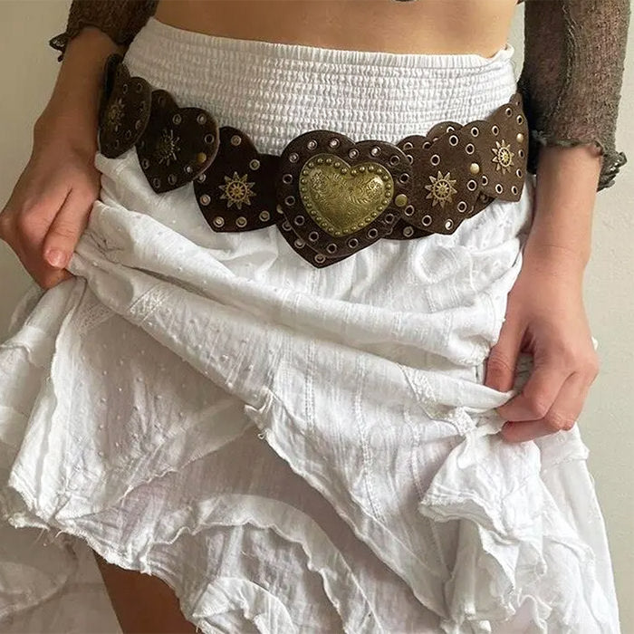 Vintage Heart Brown Suede Belt
