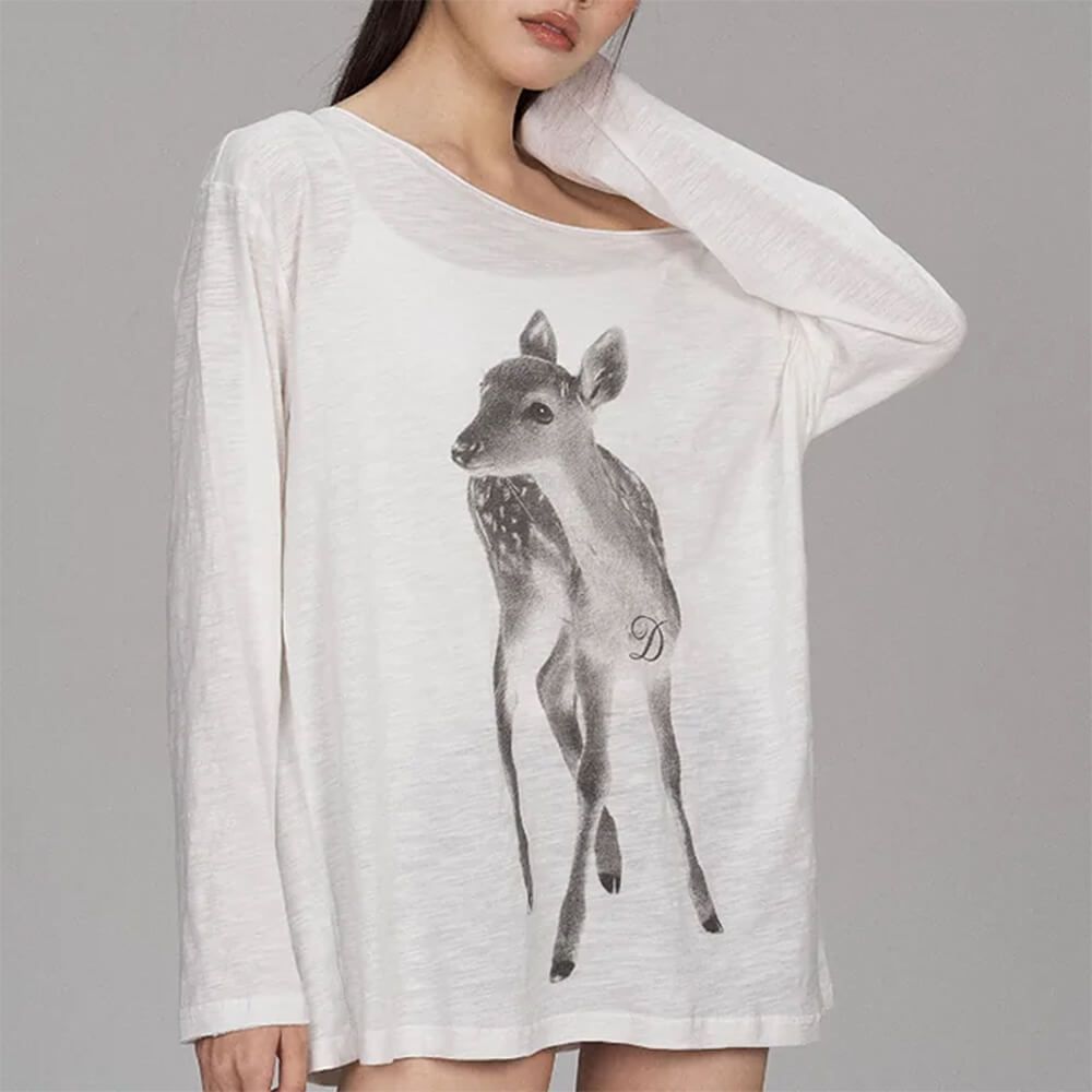 Y2K Deer Print One-Shoulder Top