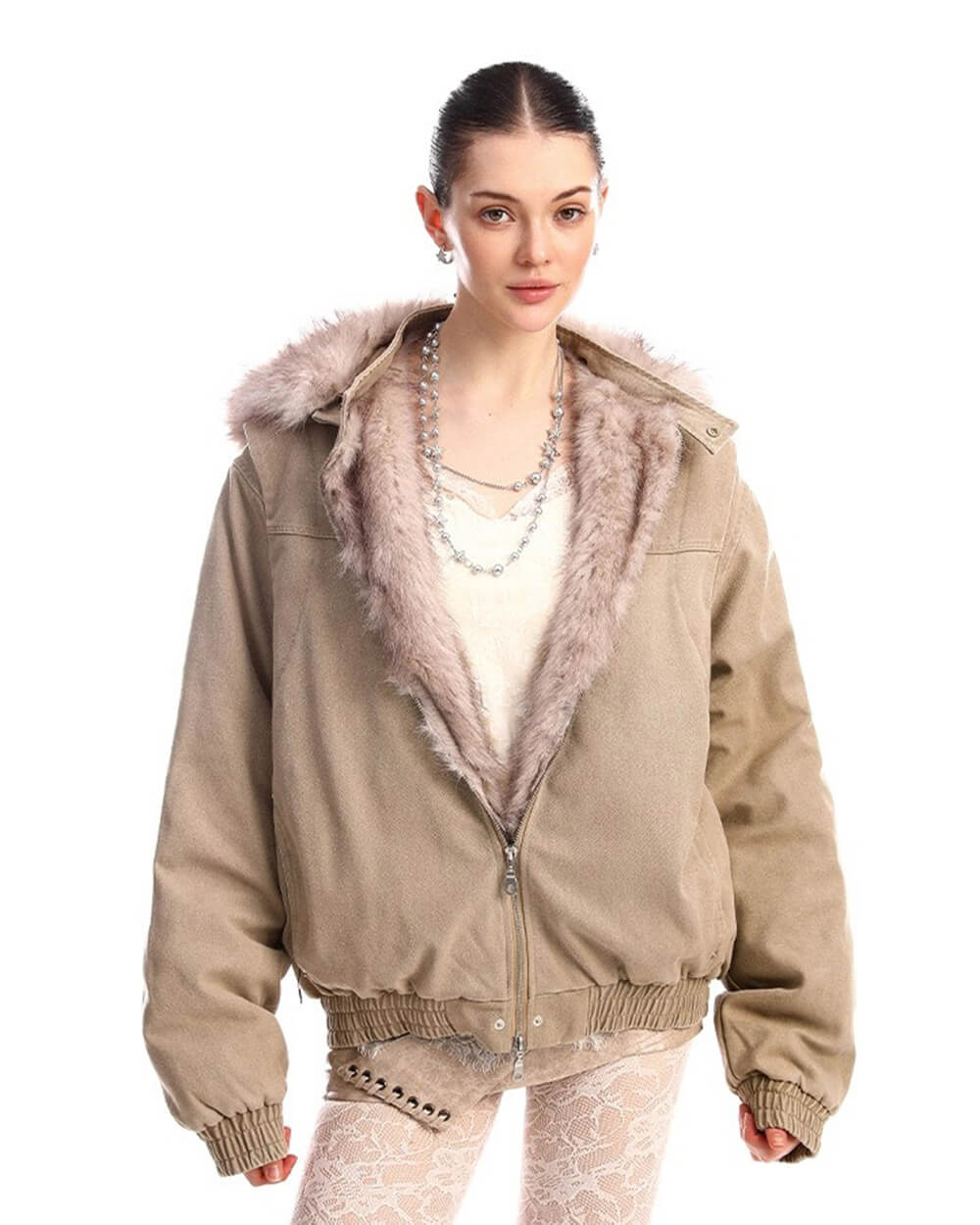 Y2K Faux Fur Bomber Jacket
