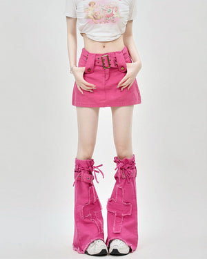 Pink Y2K Mini Skirt & Leg Warmers Set