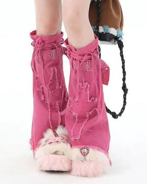 Pink Y2K Mini Skirt & Leg Warmers Set